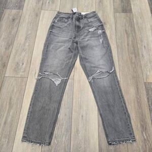 Nwt American Eagle Gray Distressed Ripped MOM Jeans size 2 new